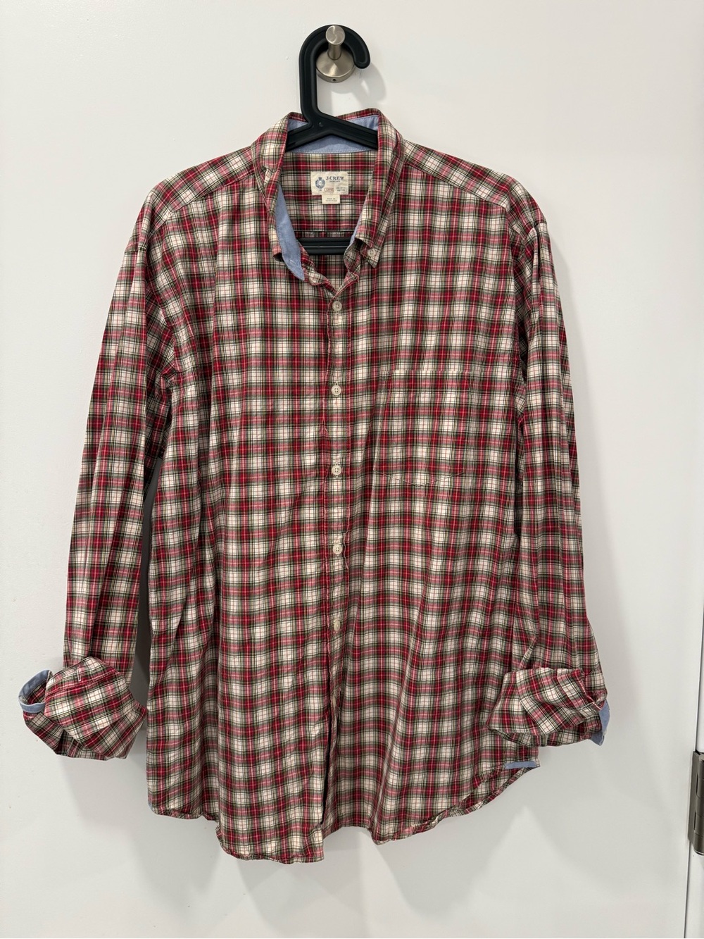 J. Crew Red, White and Green Plaid Long-Sleeve Button-Down Shirt
